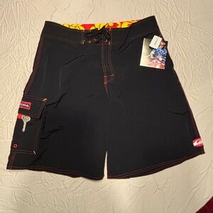 Quiksilver Men's Black Boardshorts with Red Accents